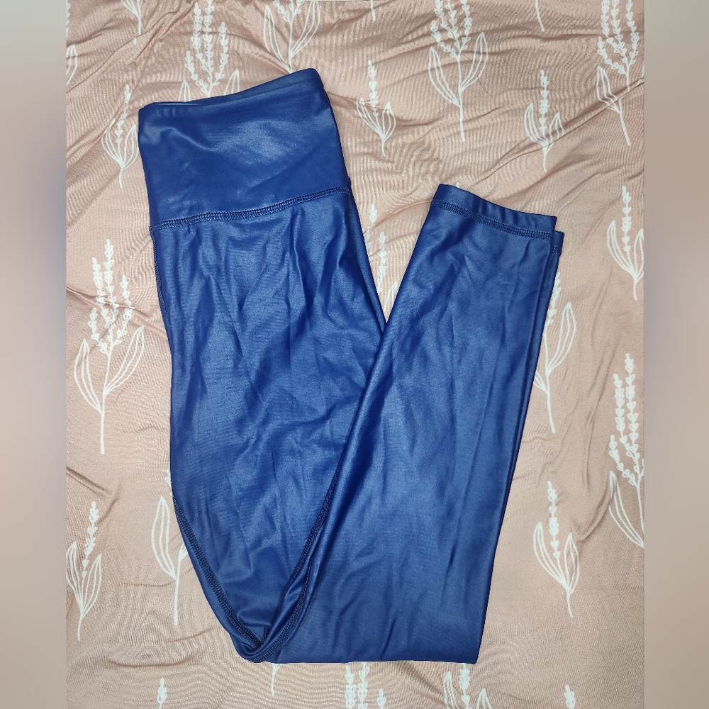 RARE Zyia Blue Metallic Light n Tight Hi-Rise Leggings 7/8 24” Size 6-8